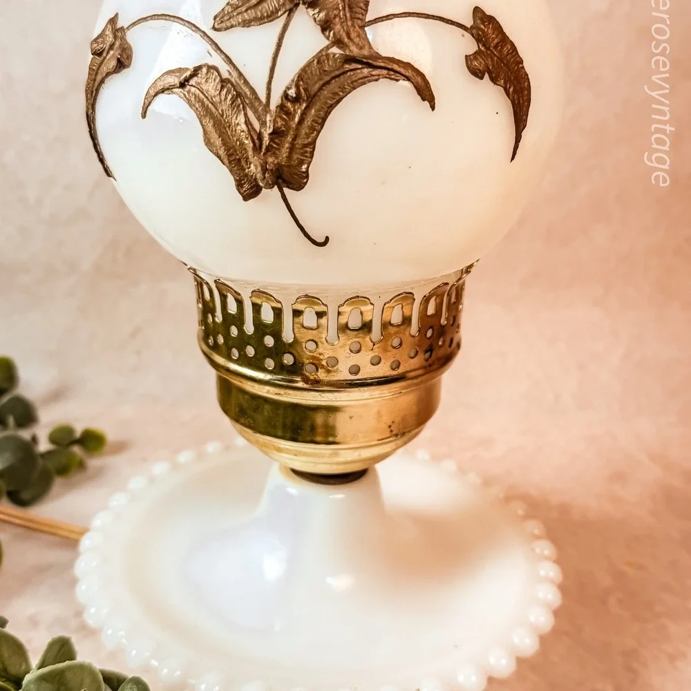 Milk Glass Lamp with Floral Details